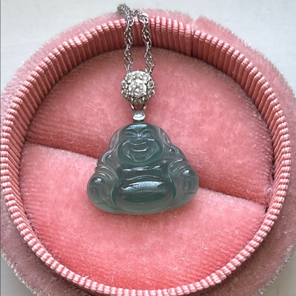 Elegant Silver Jade Buddha Pendant Necklace